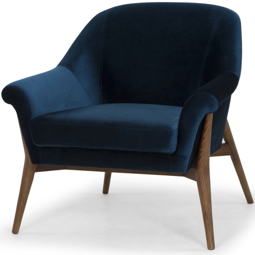 Charlize Accent Chair in Midnight Blue Fabric on Wood Legs